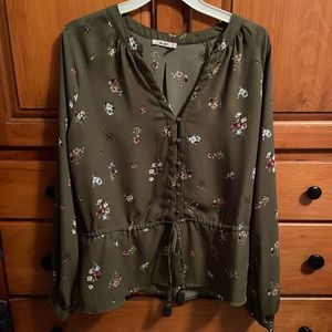 Floral, olive green blouse